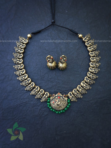 Full peocock terracotta jewellery set