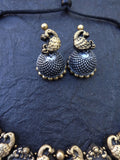 Silver gold peocock terracotta jewellery set