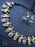 Silver gold peocock terracotta jewellery set