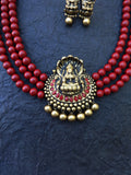3 Row marron lakshmi terracotta jewellery set