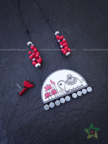 Elephant lotus casual wear terracotta jewellery set