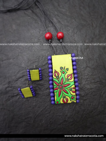 Green rectangle floral simple set