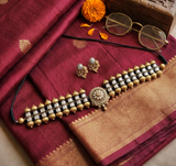 Elegant Handcrafted Terracotta Choker with Stud Earrings