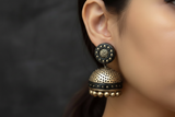 Black disc golden dot jhumkas