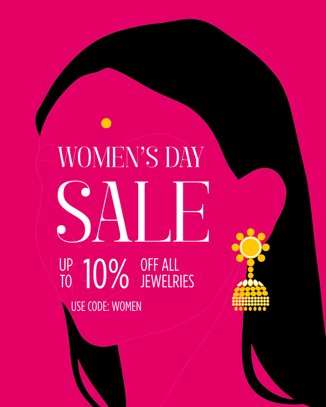 Terracotta jewellery Promotional poster for Women's Day sale with jewelry on a pink background