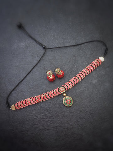 Scarlet Crescent Handcrafted Terracotta Choker Set