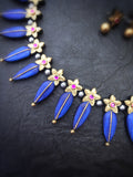Royal Blue Choker terracotta Necklace Set with Gold Floral and Pearl Accents