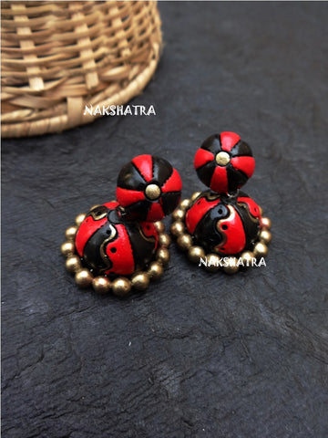 Terracotta Jhumkas Red and black shirt