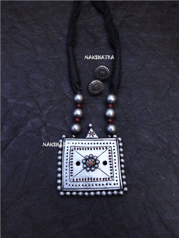 Terracotta Necklace Silver Rectangle