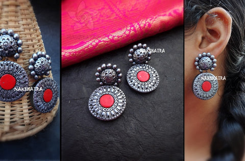 Terracotta antique silver earring